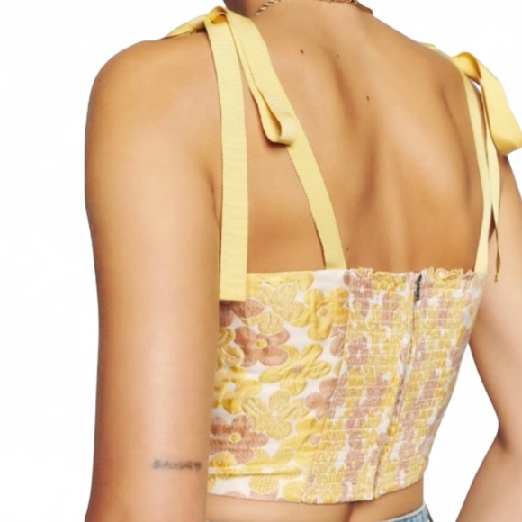 Reformation | Karoline Corset Floral Tie Crop Top in Color-Sunshine Bloom Size 2 - Picture 2 of 11